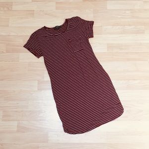 Body Con Striped Maroon Shirt Dress